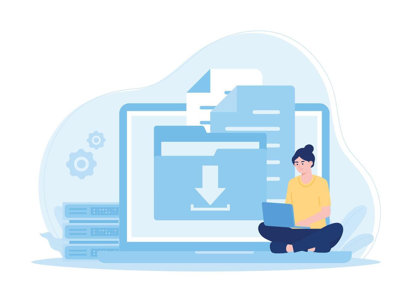 a woman downloading a file concept flat illustration vector