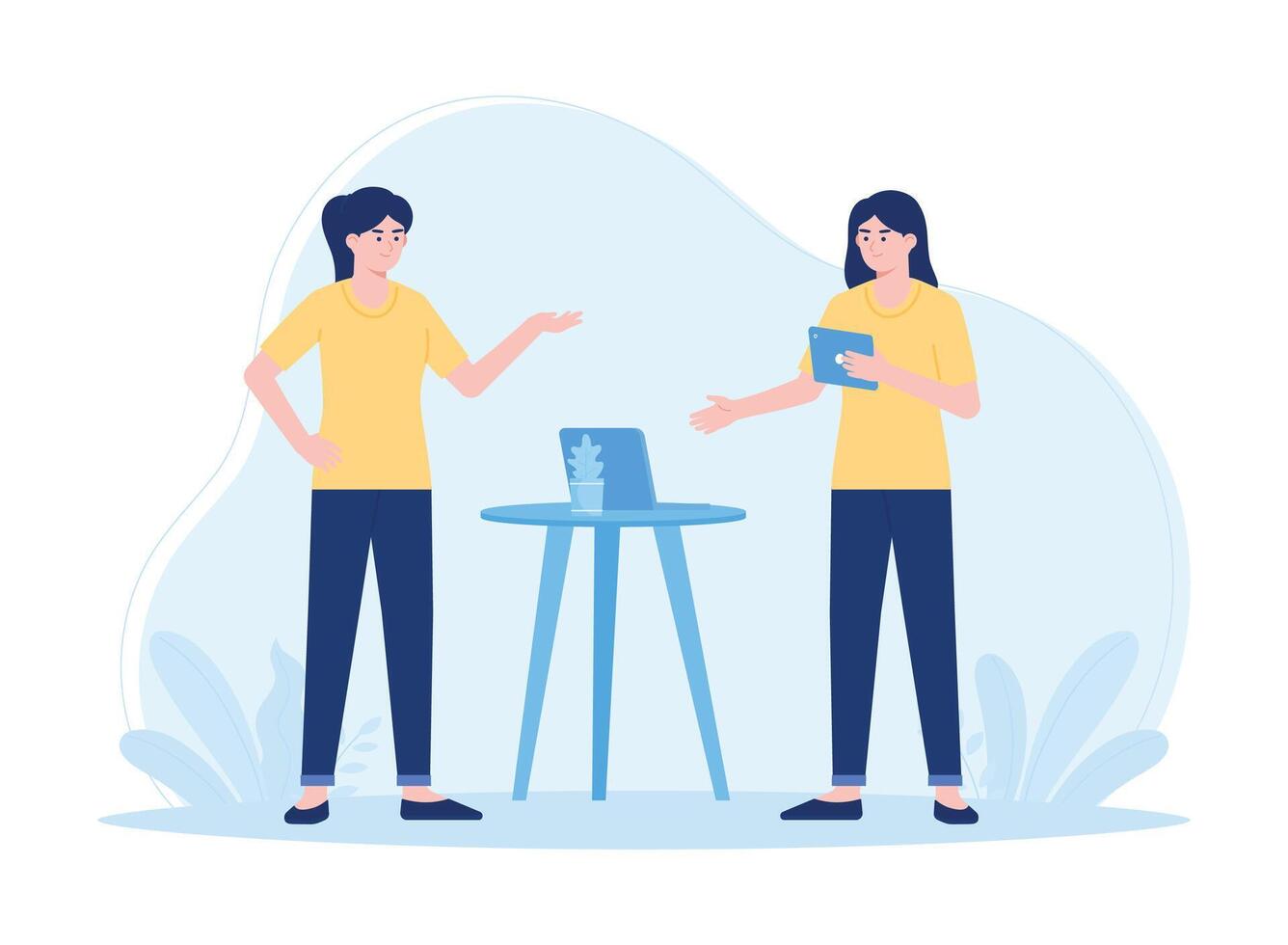 two female coworkers discussing work concept flat illustration vector