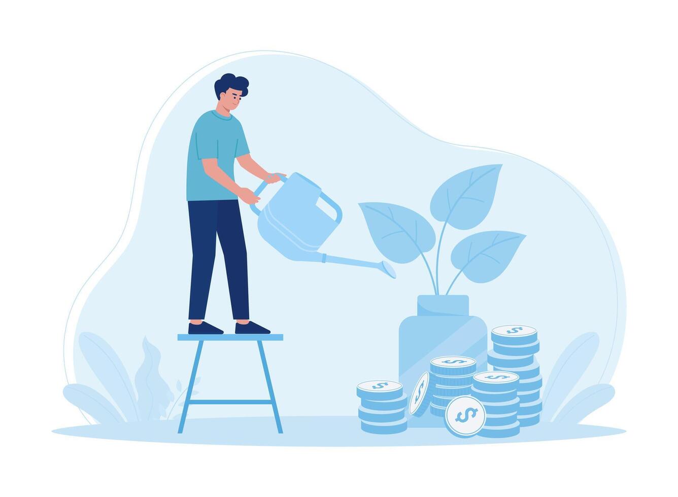 man planting coin money concept flat illustration vector