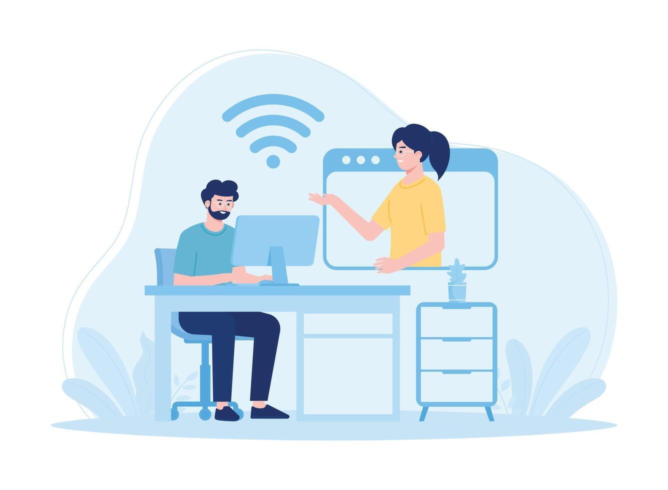 customer support service online help solve client problems concept flat illustration vector