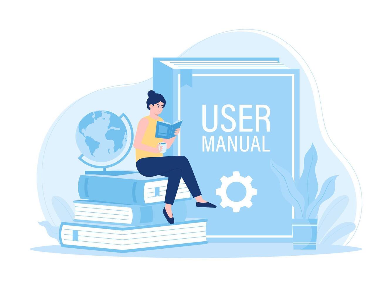 A student sits on a book reading concept flat illustration vector