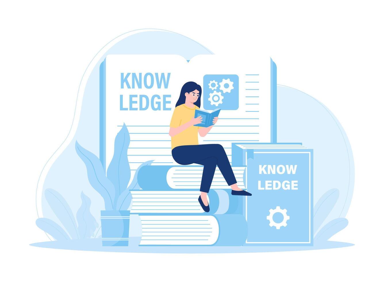 A student sits on a book reading concept flat illustration vector