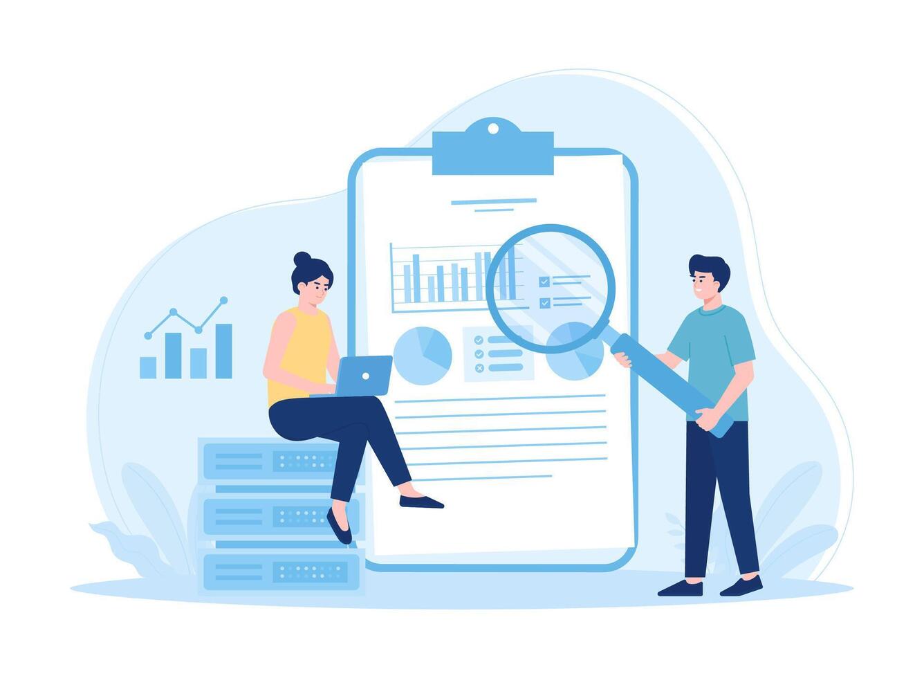 Activities that review company financial data concept flat illustration vector