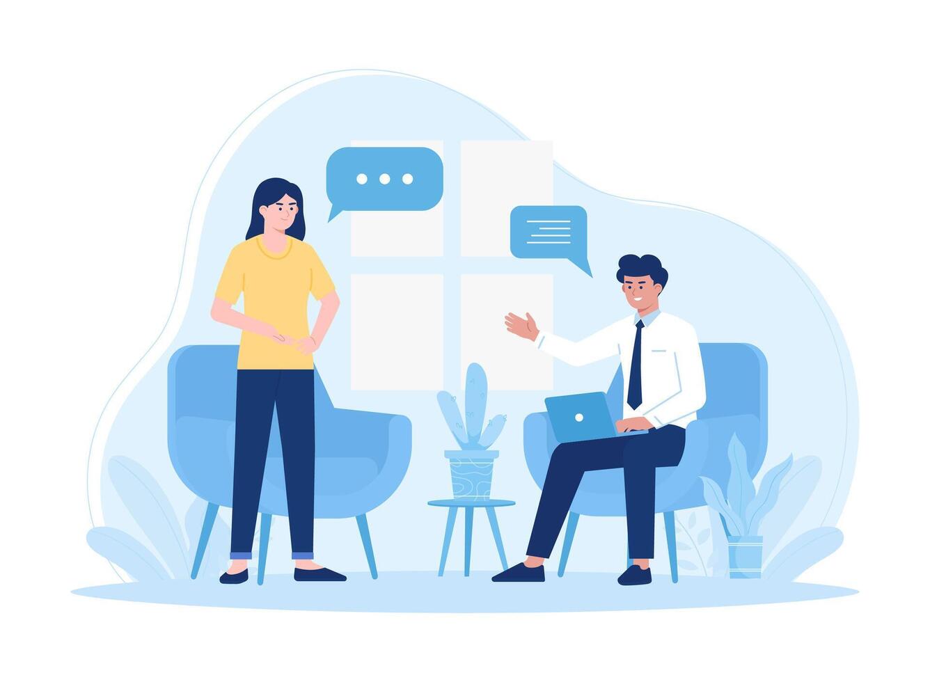Two people are discussing concept flat illustration vector