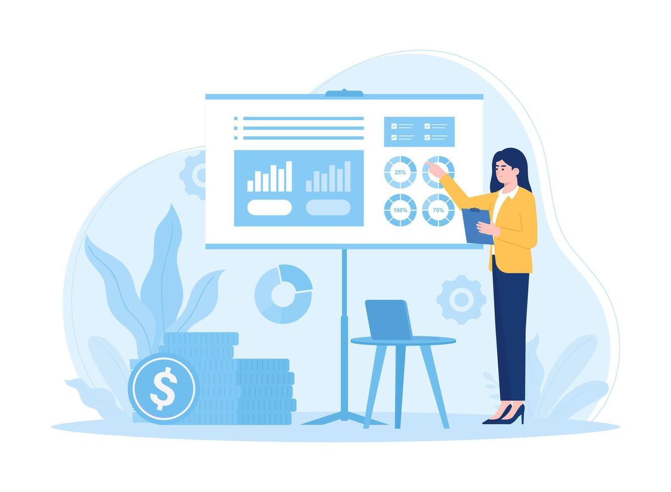 An employee presents business improvements concept flat illustration vector