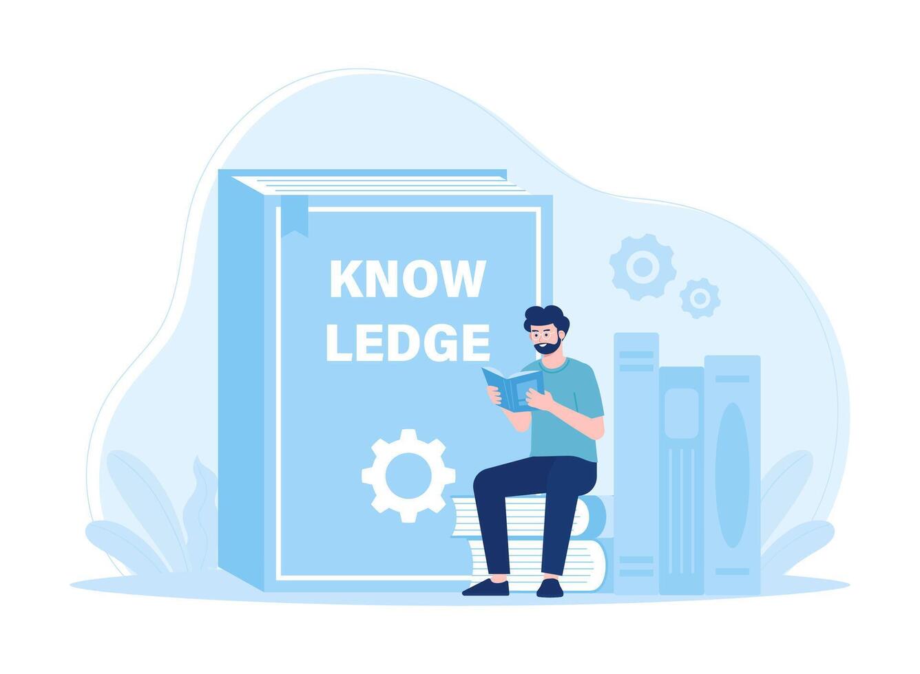 Students sit on books and read science concept flat illustration vector