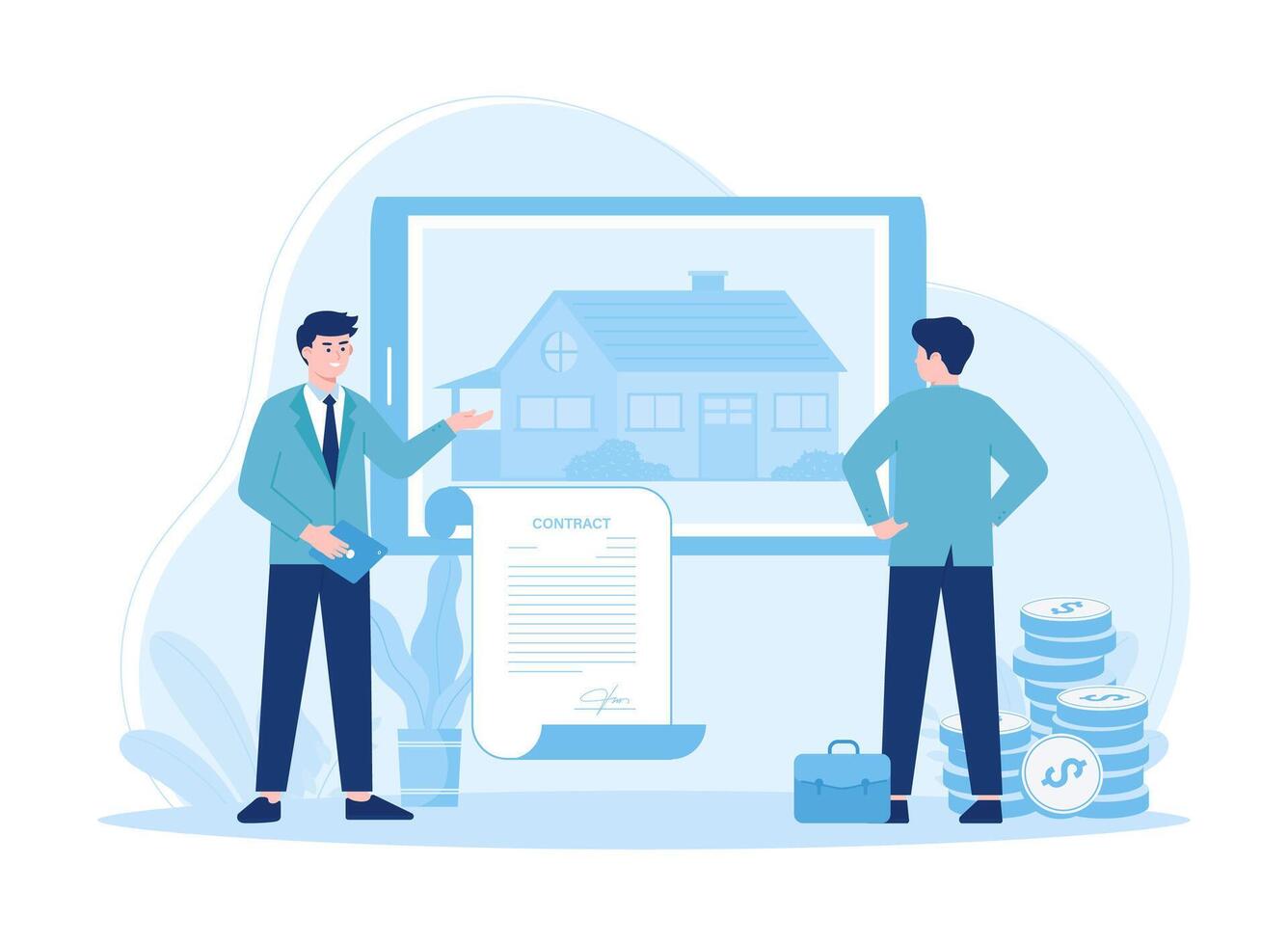 Two business partners make business contact concept flat illustration vector