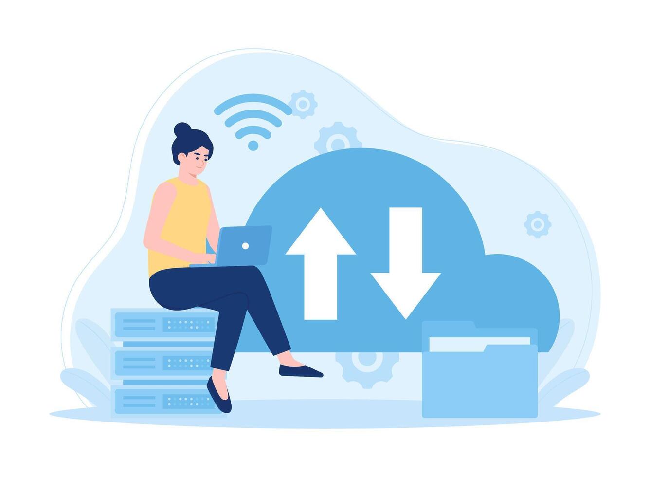 Large data transfer and storage concept flat illustration vector