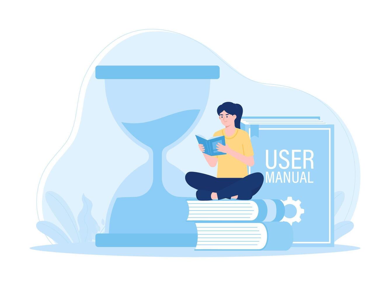 Time management women learn from books concept flat illustration vector