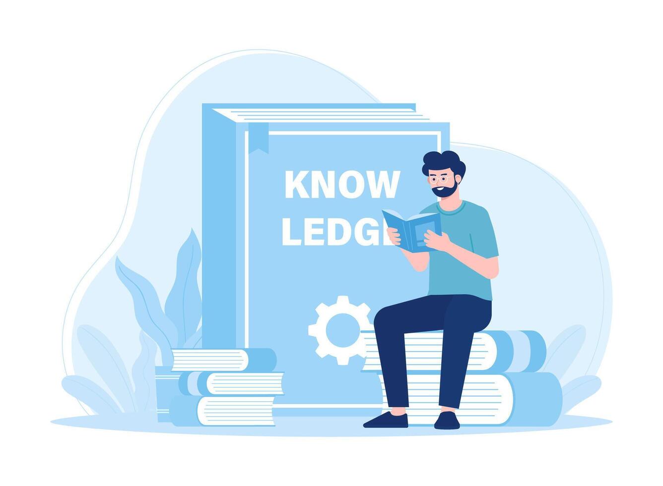 A man reads a book and explores science concept flat illustration vector
