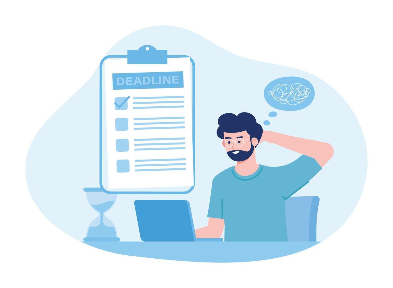a man is stressed doing work on a deadline concept flat illustration vector