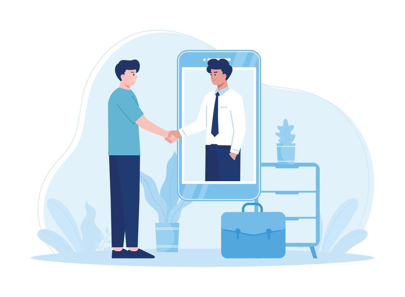a man having an online discussion on his cell phone concept flat illustration vector
