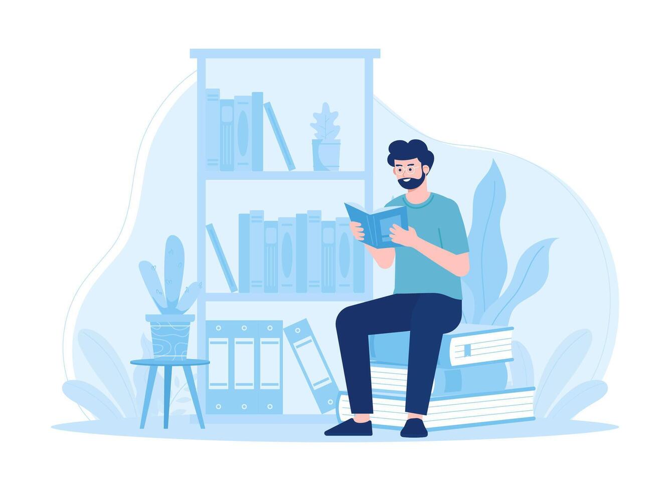 Reading education students read books all the time in the library concept flat illustration vector