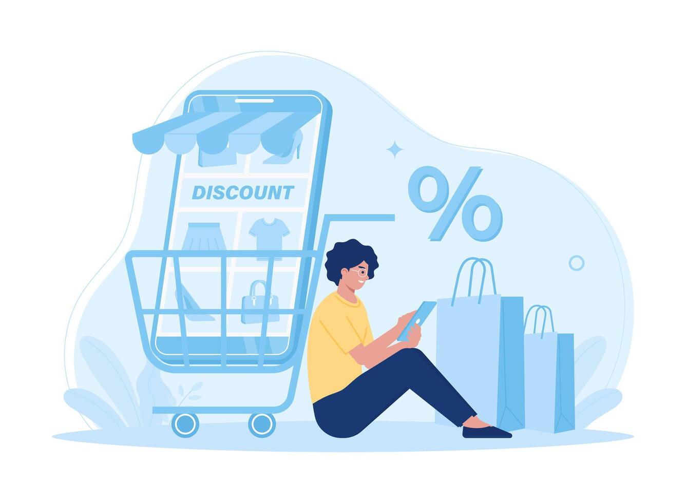 Customer satisfaction decisions in online shopping concept flat illustration vector