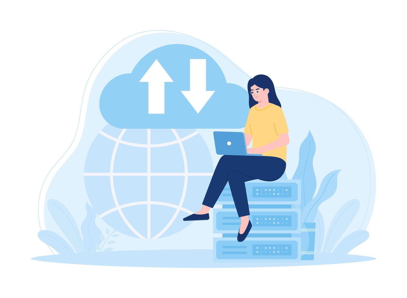 Cloud system database protection concept data center file management landing page trending concept flat illustration vector