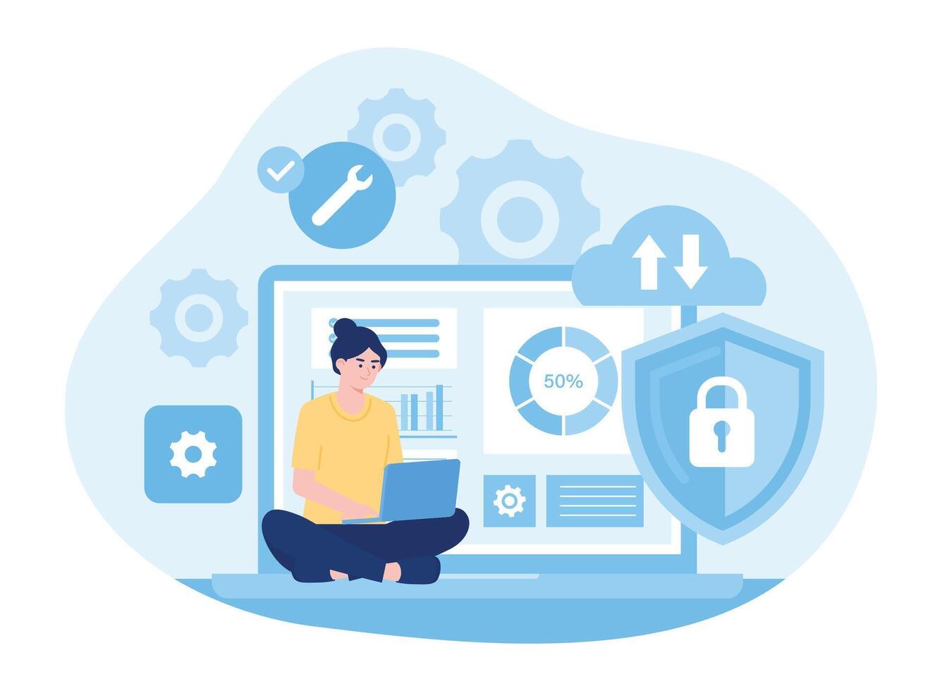 personal data security cyber data security online concept flat illustration vector