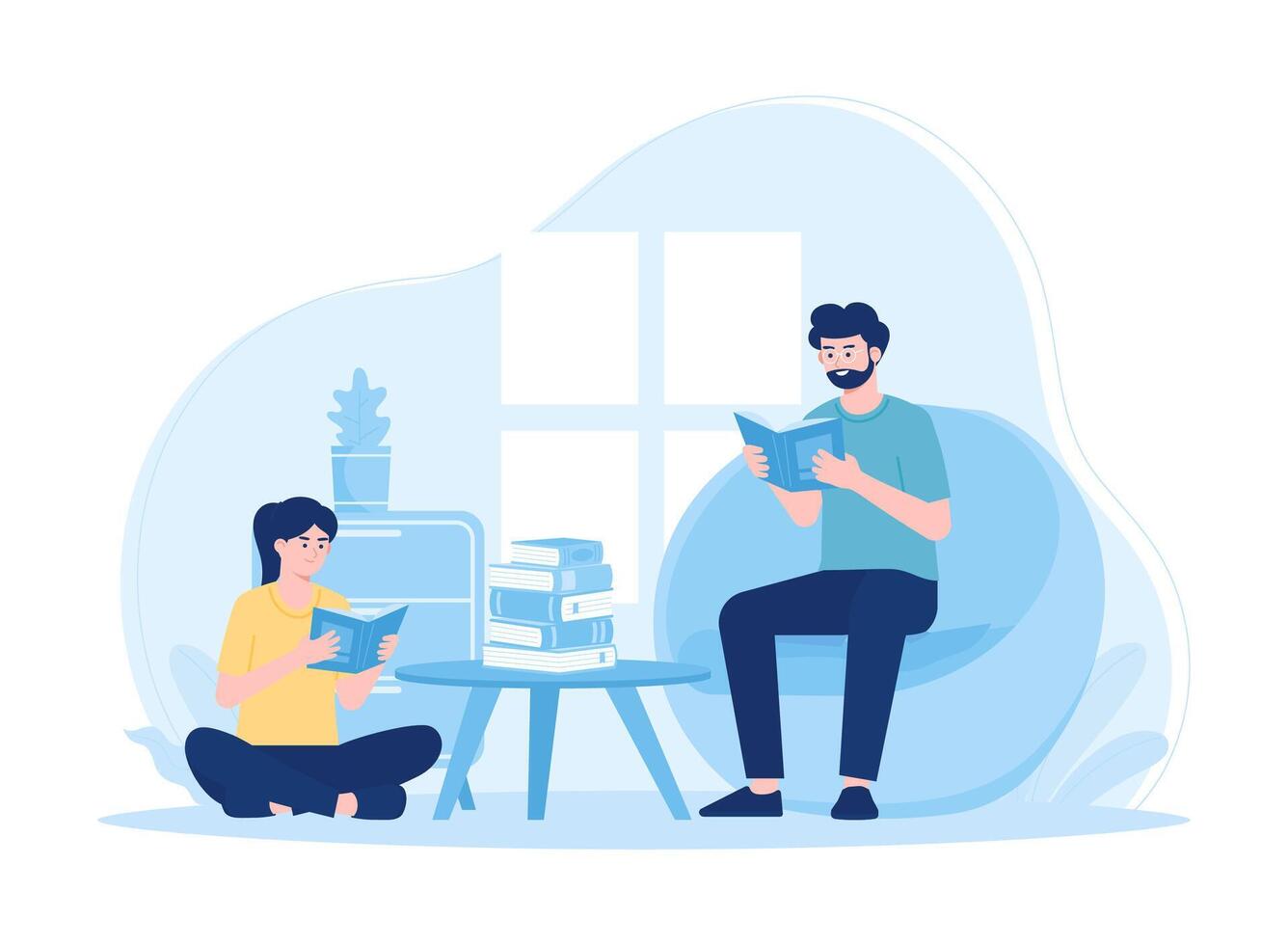 A man and a woman study together concept flat illustration vector