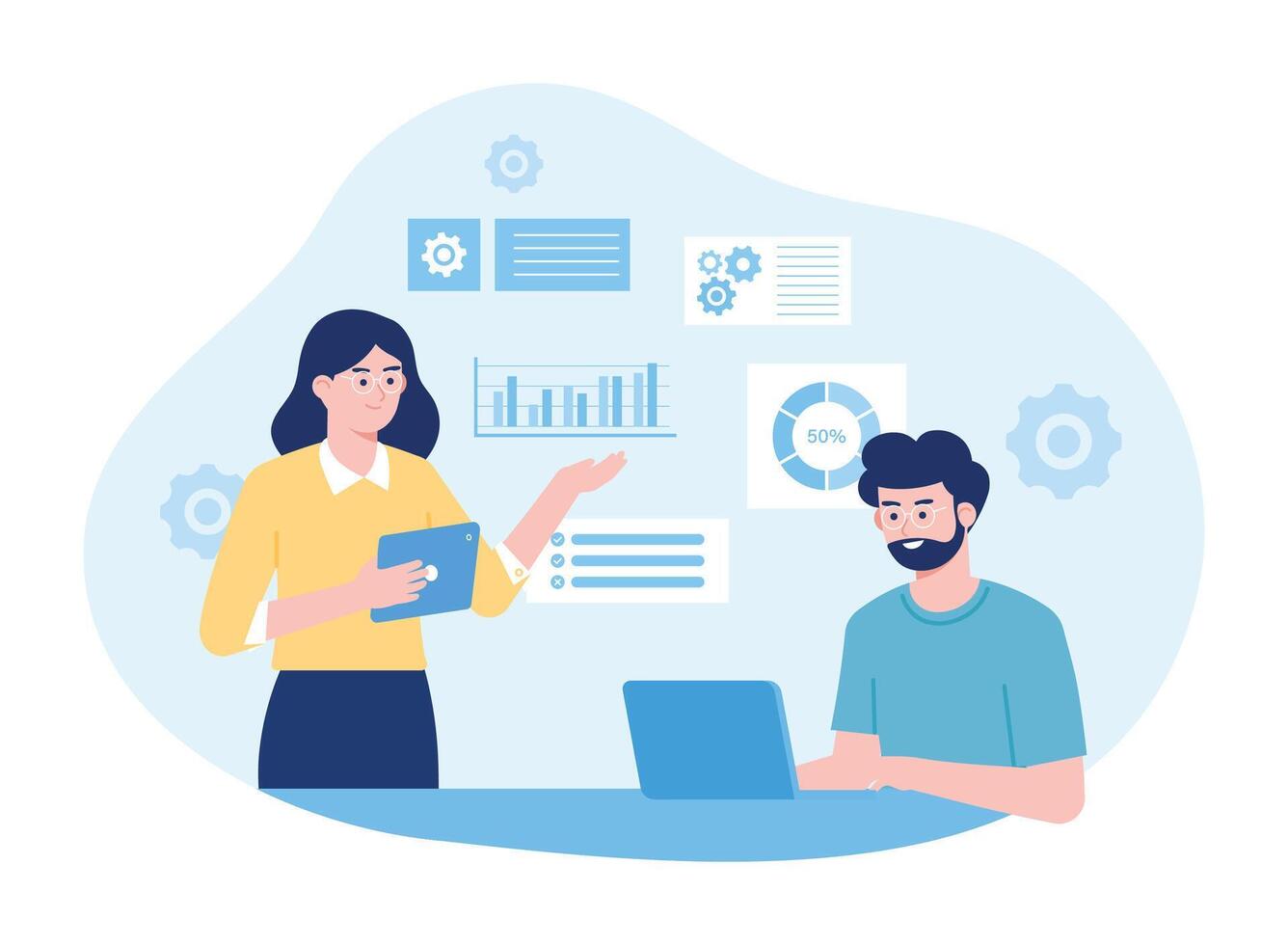 people are analyzing business growth charts concept flat illustration vector