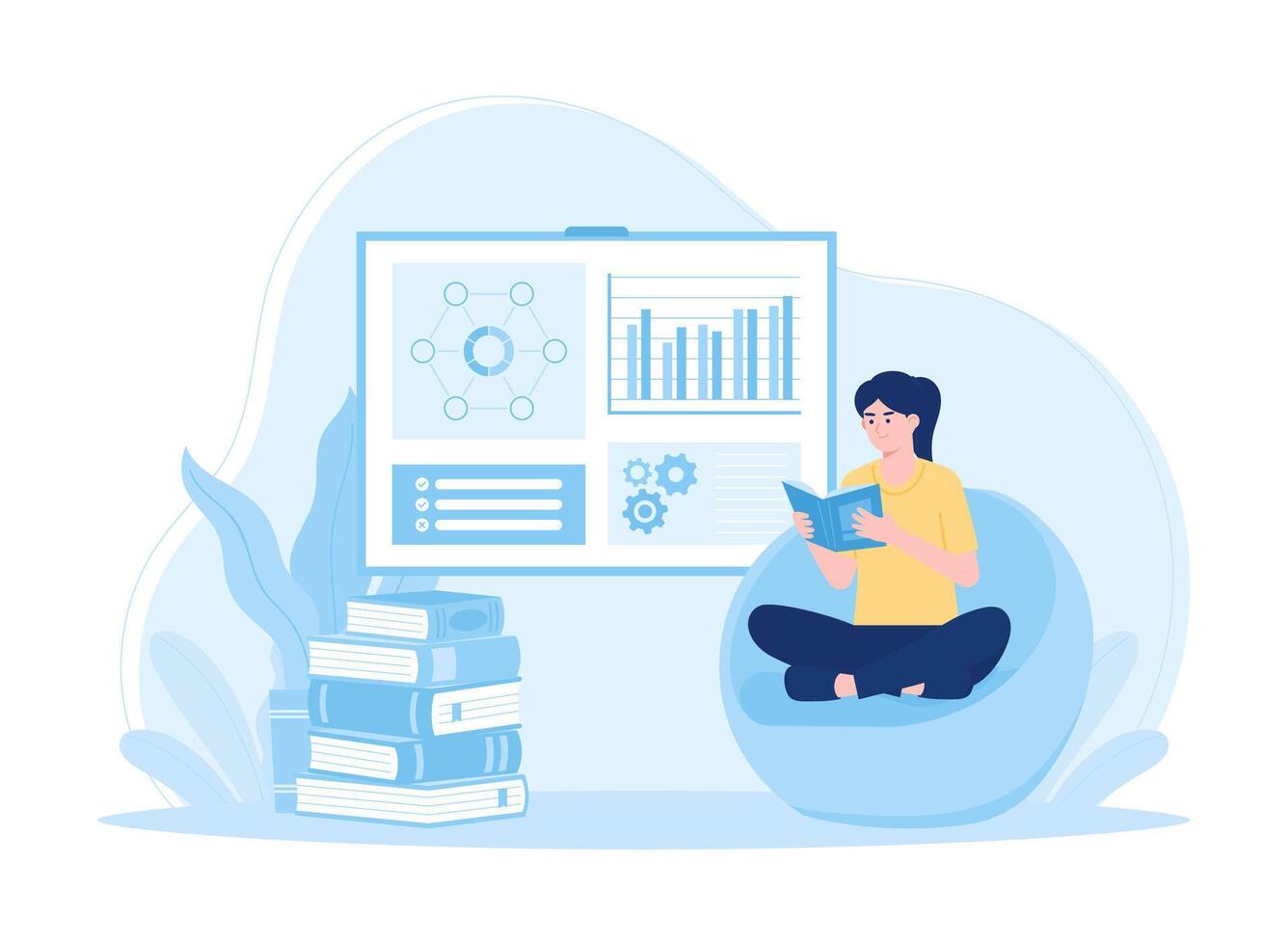 A woman learns market business trading trending concept flat illustration vector