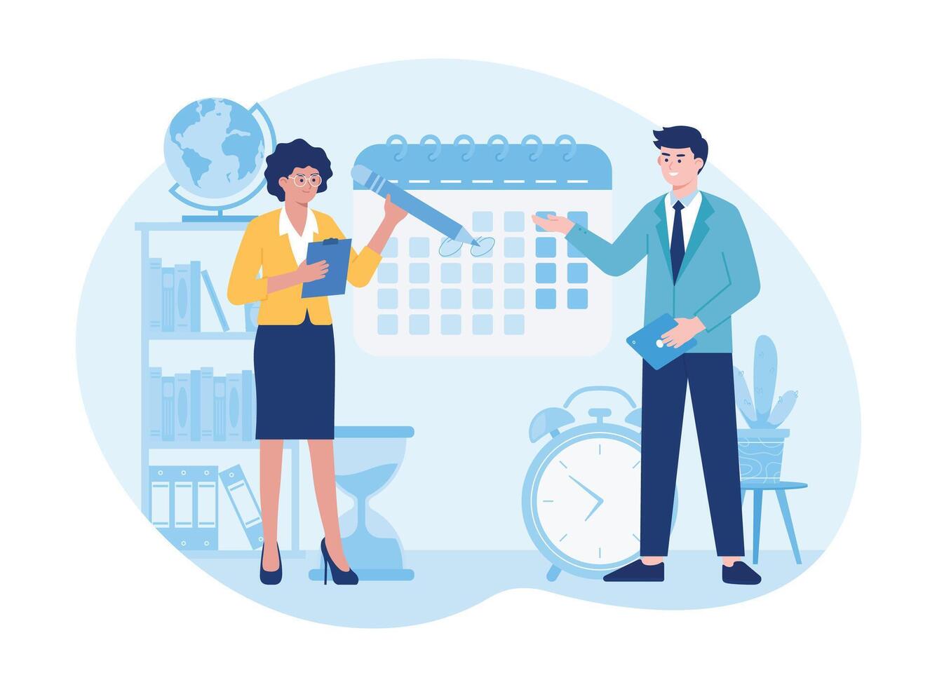 the two business people mangement time for business concept flat illustration vector