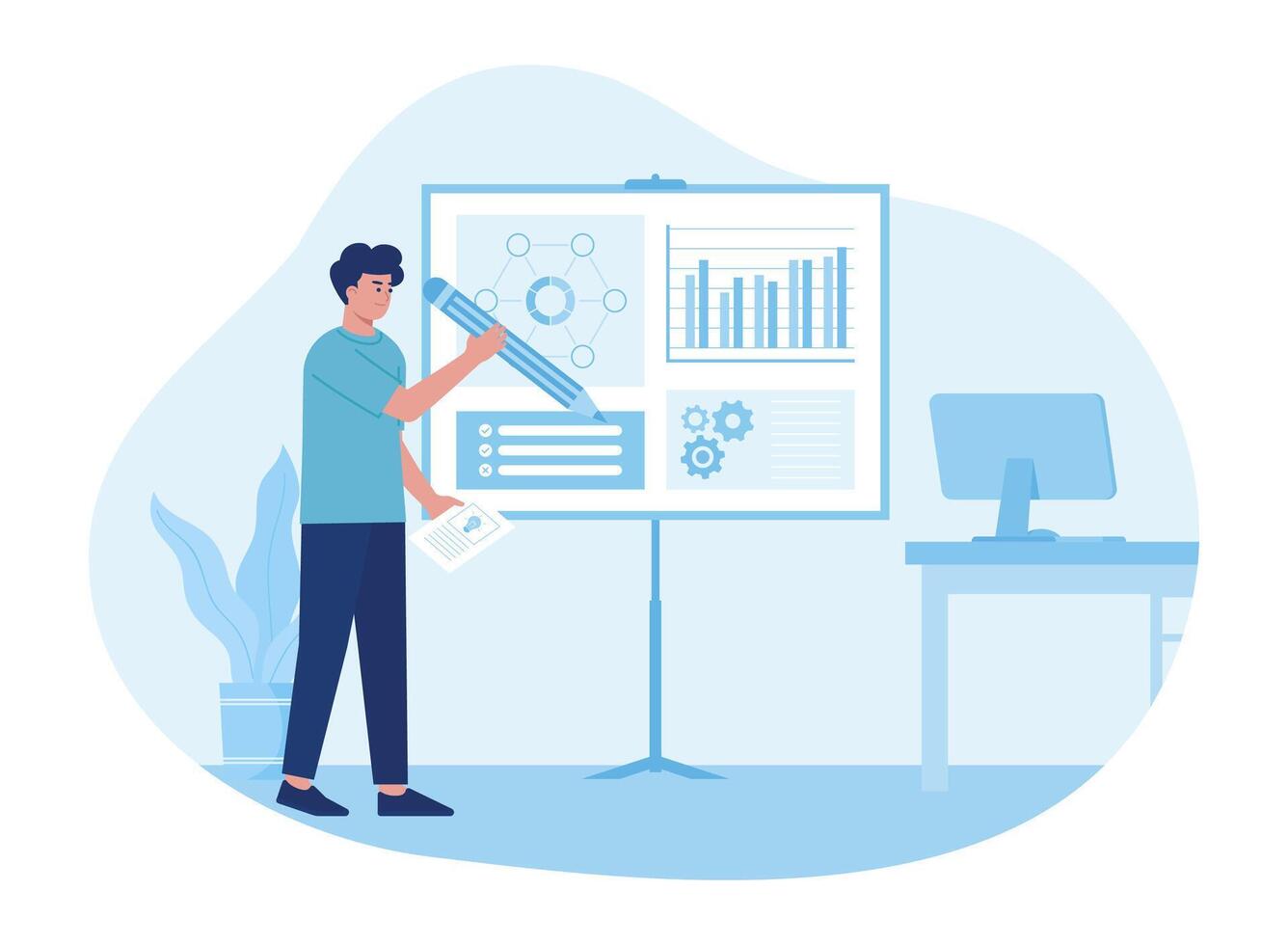 men analyze growth data concept flat illustration vector