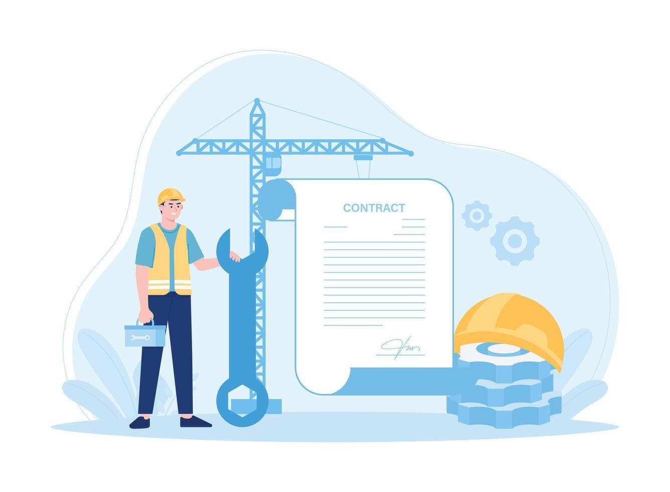 workers contract a place for the construction process concept flat illustration vector