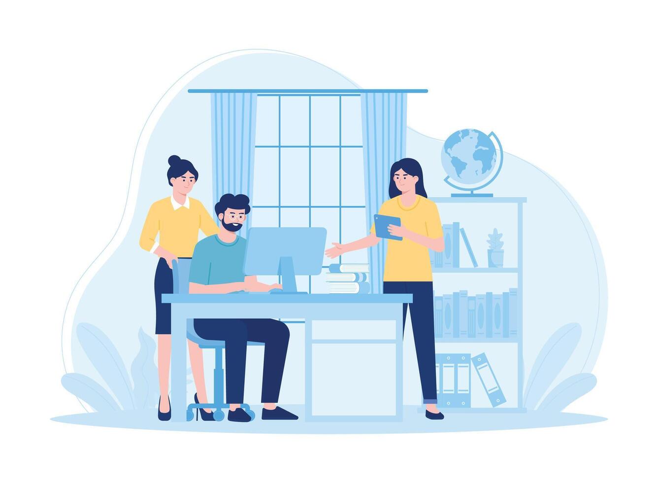 employees are chatting and working concept flat illustration vector