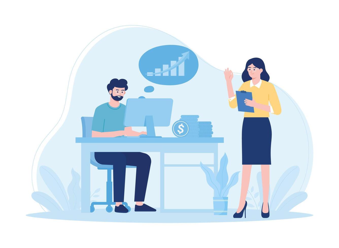 people analyzing growth charts concept flat illustration vector
