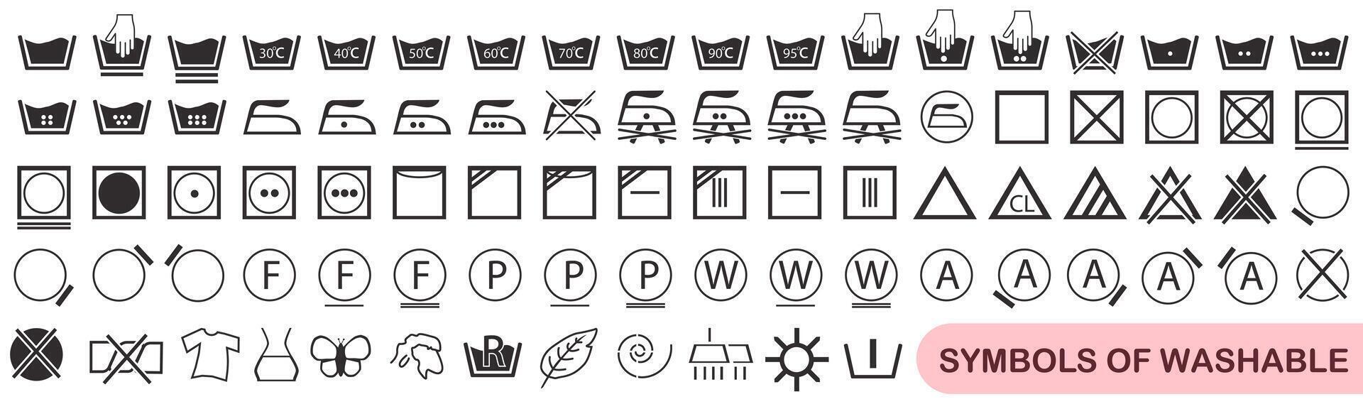 Marks on clothes. Correct washing. Laundry and laundry isolated icons. vector