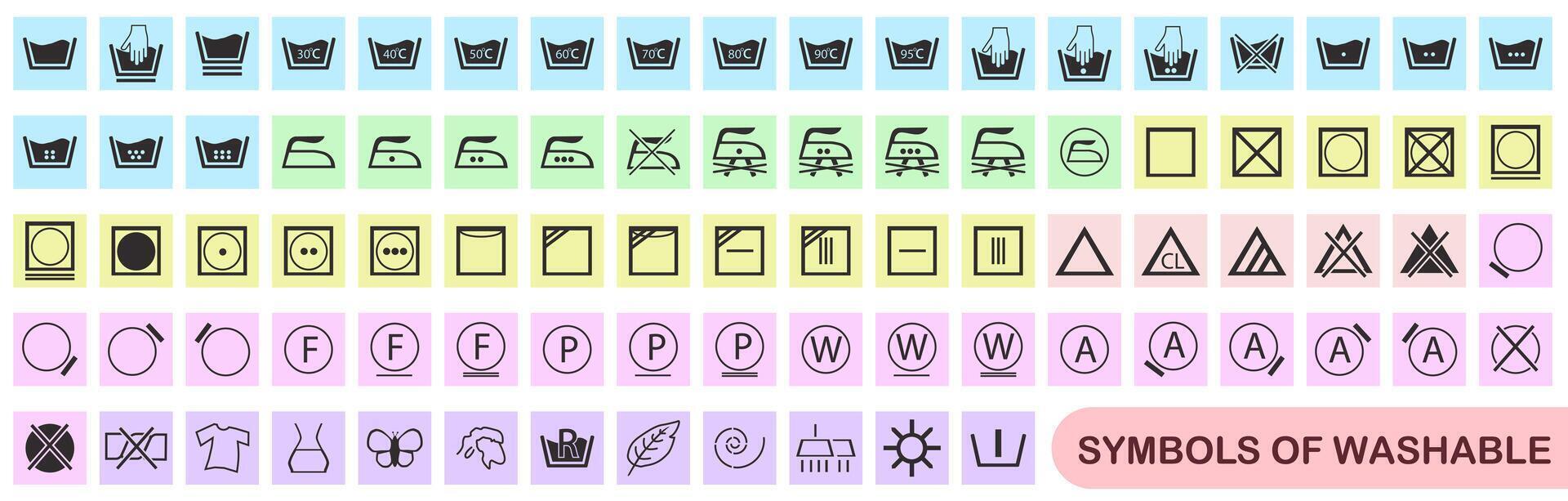 Correct washing. Laundry icons set. Laundry symbols. illustration. vector