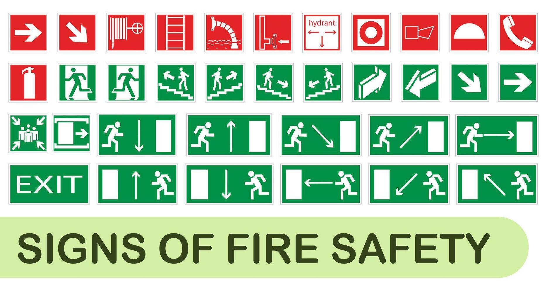 Fire signs. Fire behavior rules. Meeting point, emergency assembly point. illustration. vector