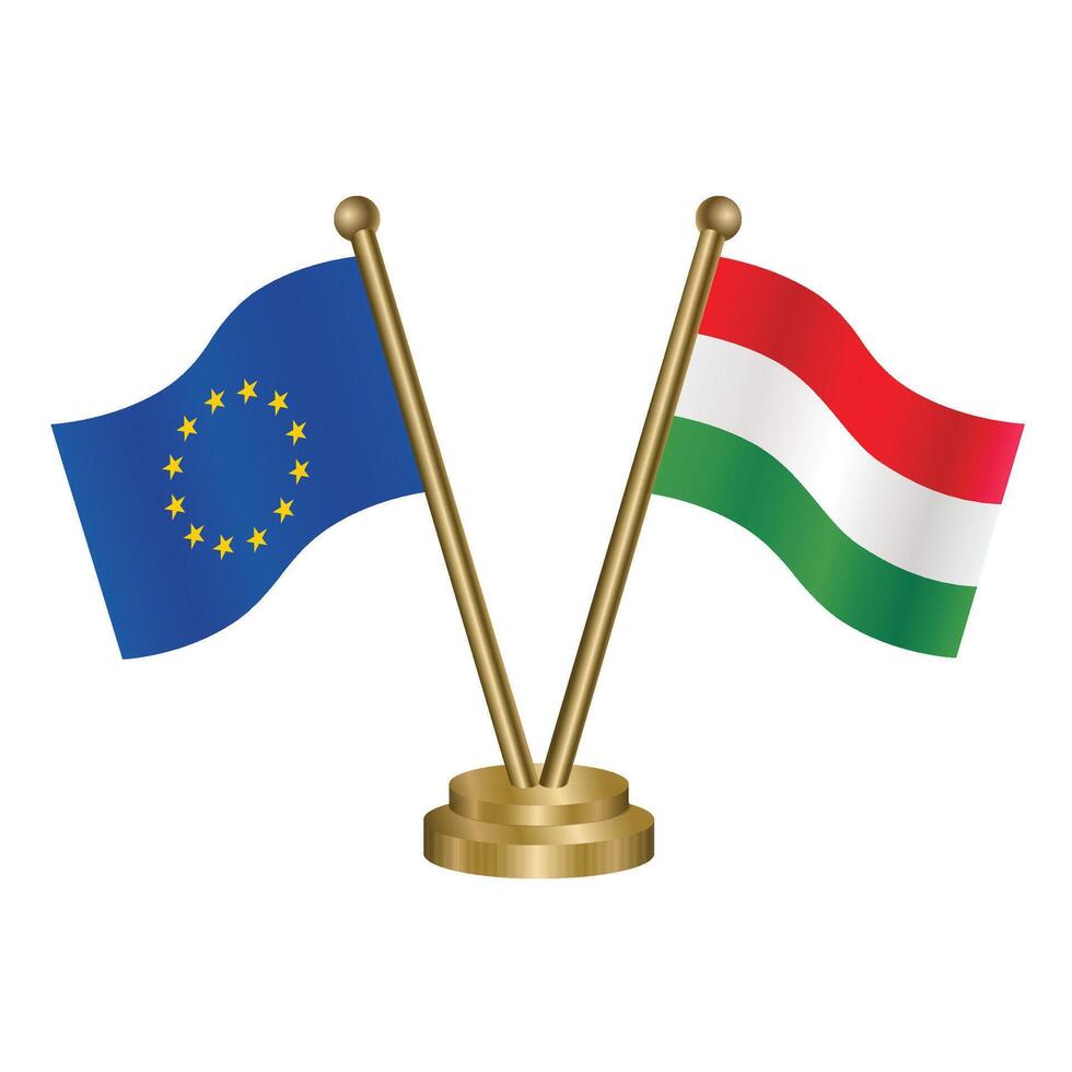 European Union and Hungary table flags. vector