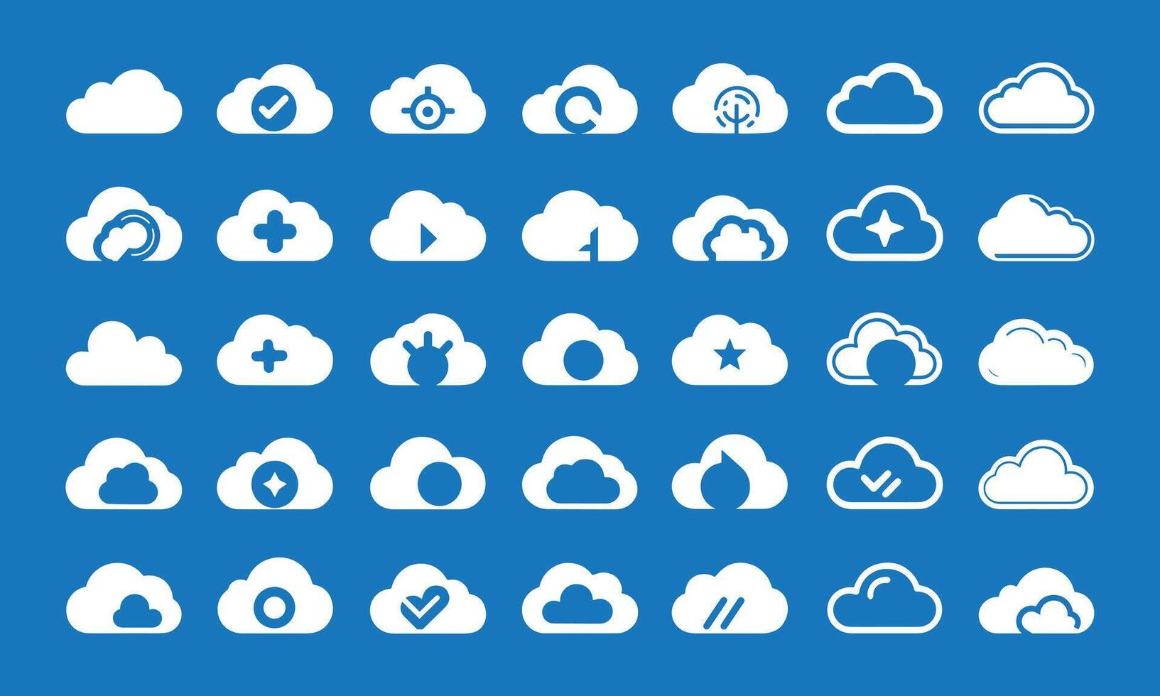 Forecast weather flat symbols. Clouds set isolated on blue background illustration. Weather icon set. vector