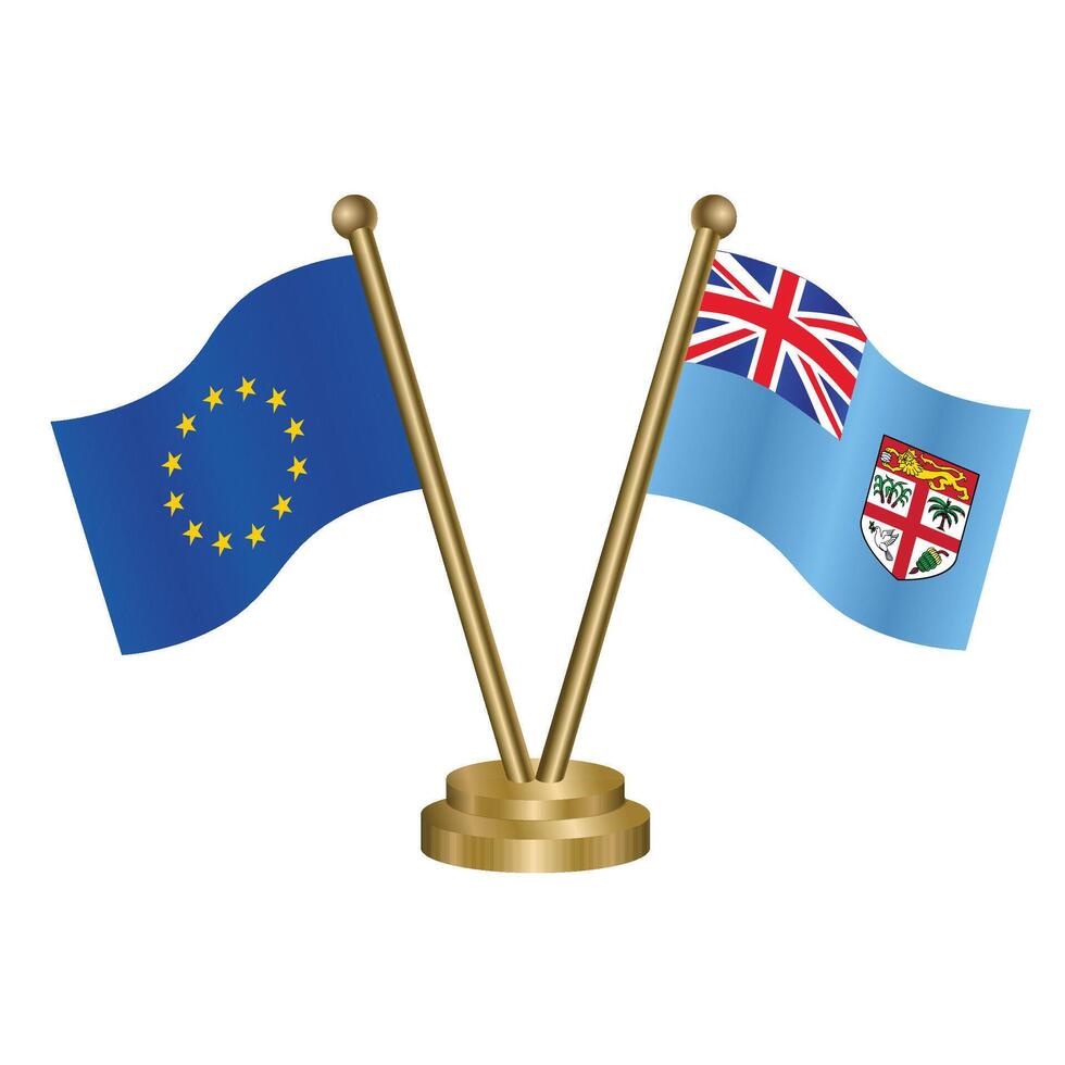 European Union and Fiji table flags. vector