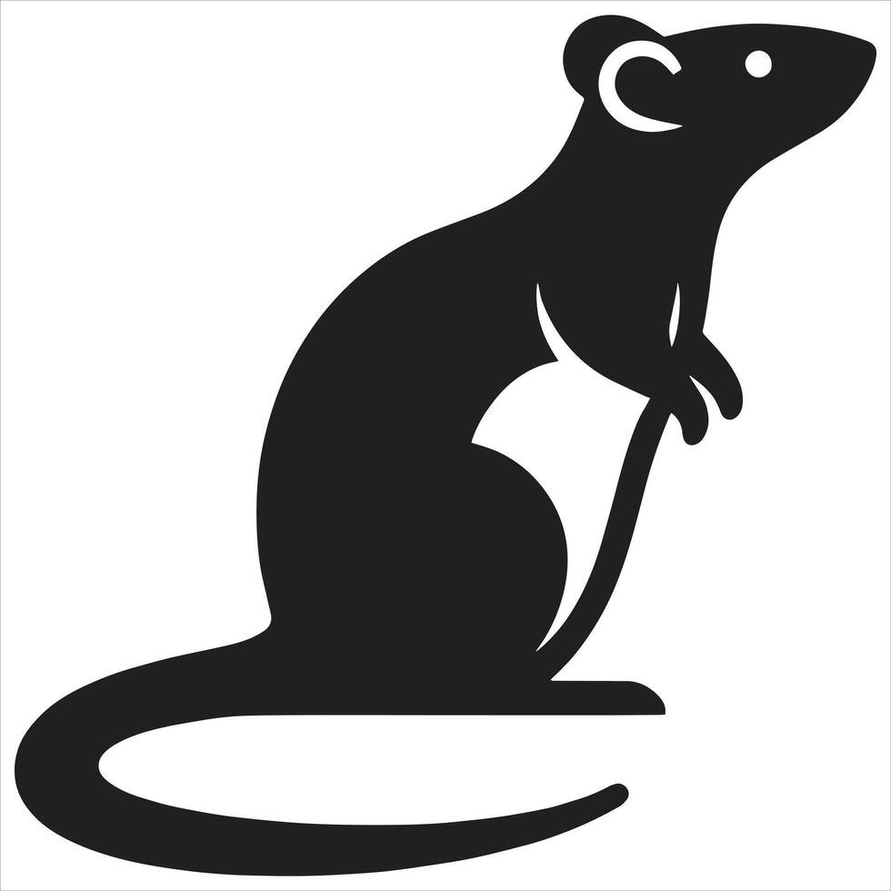 The black silhouette of a rat or mouse is sitting with a tail vector