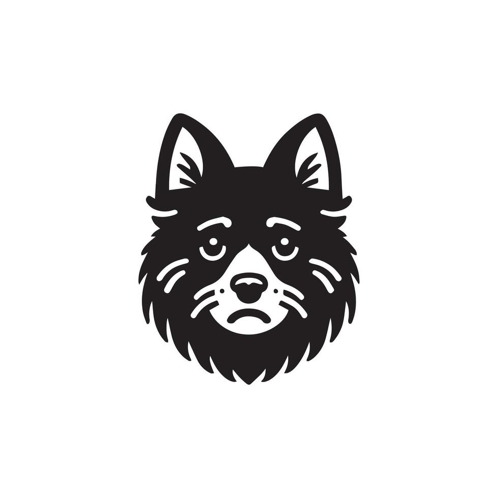 A Sad Finnish Spitz Dog Face Illustration in black and white vector