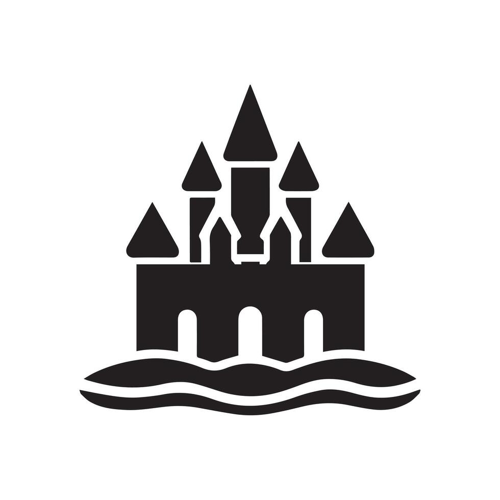 Sandcastle illustration in black and white vector