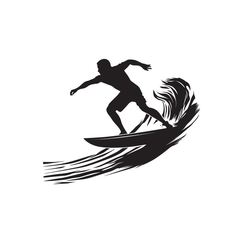 Surfing illustration in black and white vector