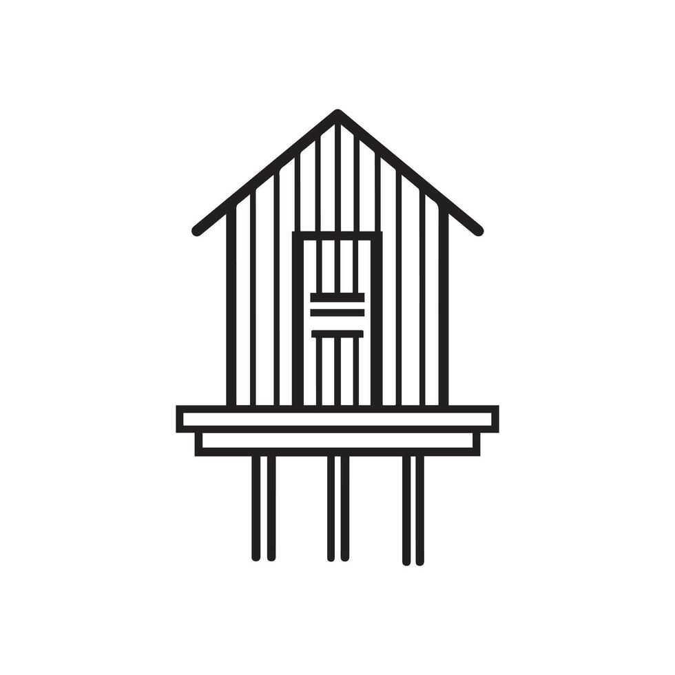 sea beach hut Outline Illustration in black and white vector