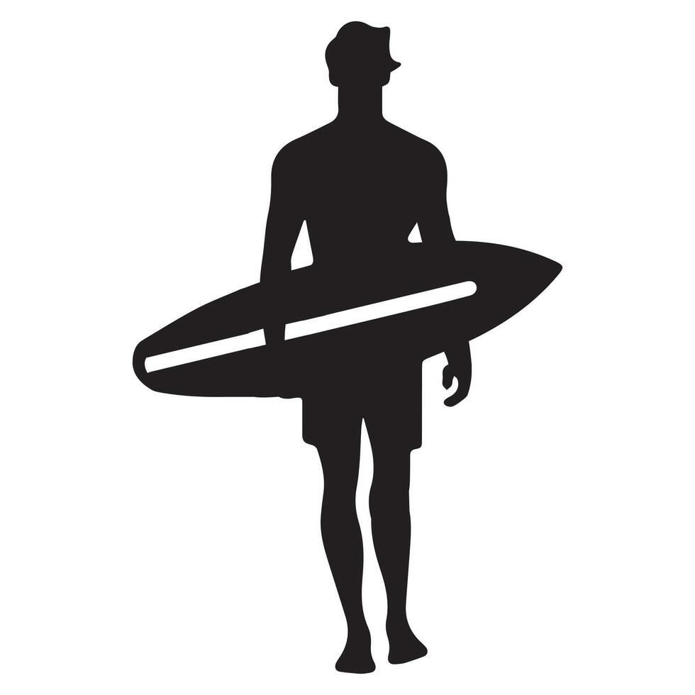 a man with a surfboard illustration in black and white vector