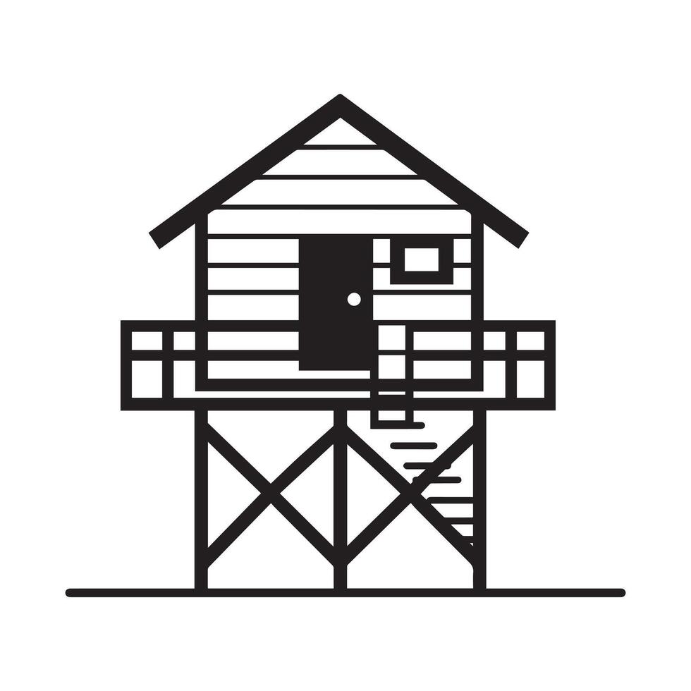sea beach hut Outline Illustration in black and white vector