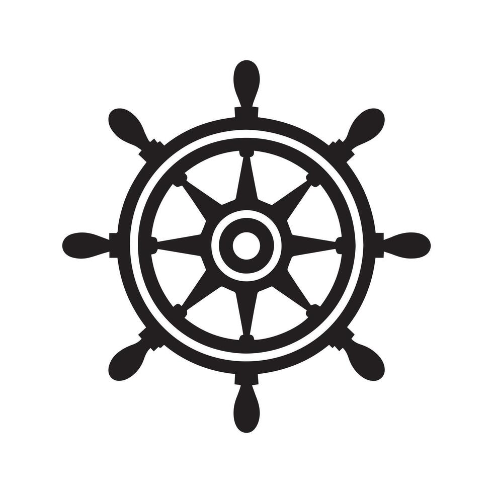 Ship Wheel silhouette - Ship Wheel Outline Illustration in black and white vector