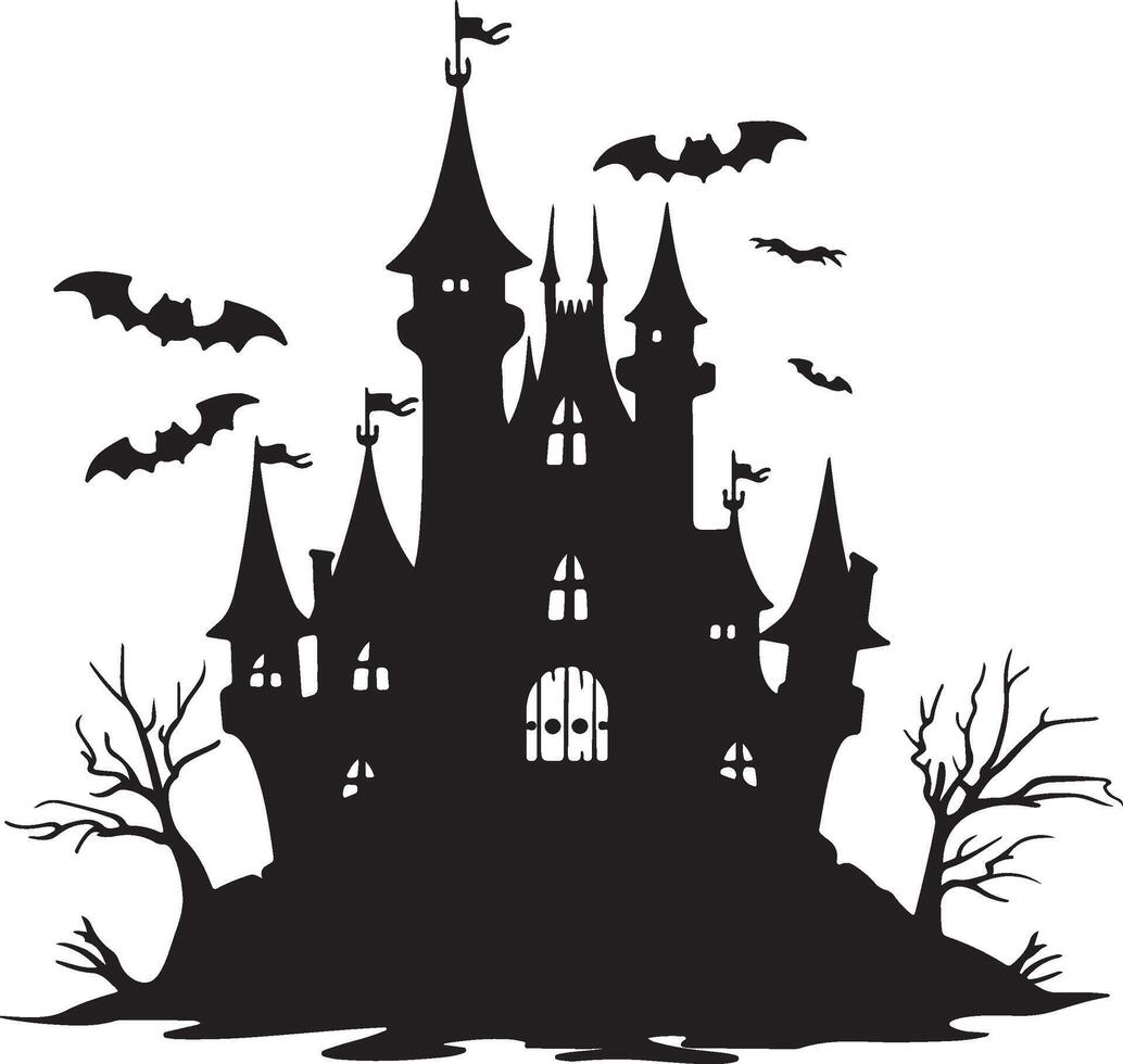 Halloween Castle Silhouette Illustration White Background vector