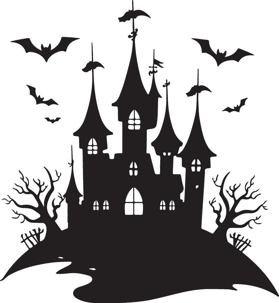 Halloween Castle Silhouette Illustration White Background vector