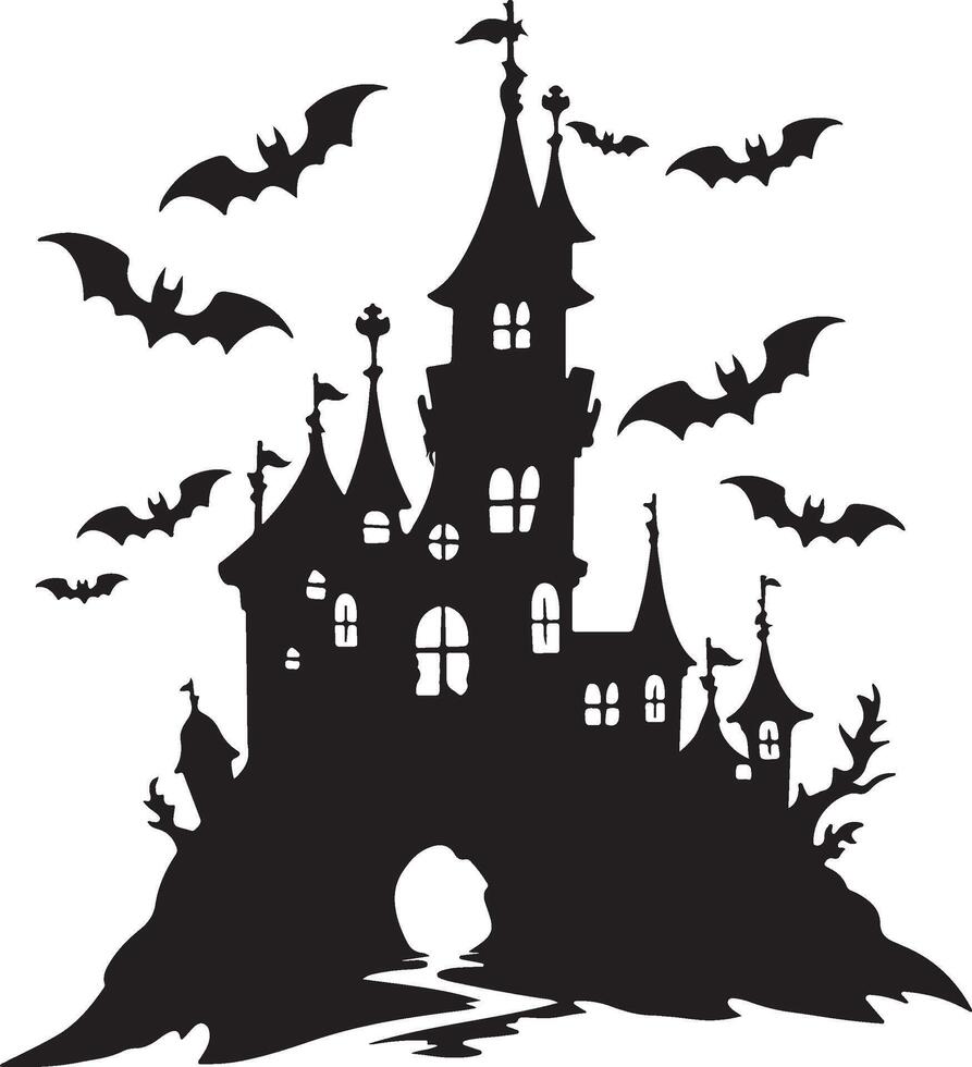 Halloween Castle Silhouette Illustration White Background vector