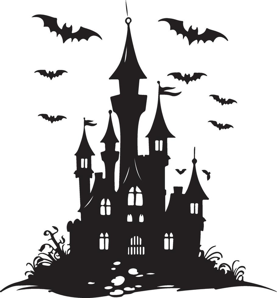 Halloween Castle Silhouette Illustration White Background vector
