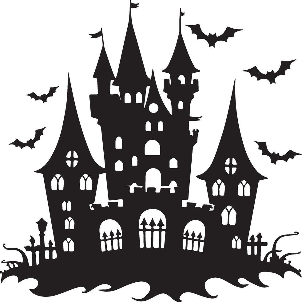 Halloween Castle Silhouette Illustration White Background vector