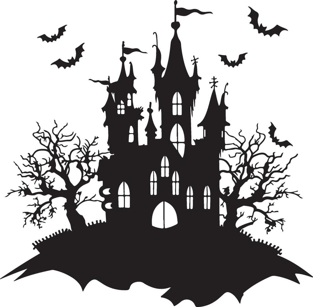 Halloween Castle Silhouette Illustration White Background vector