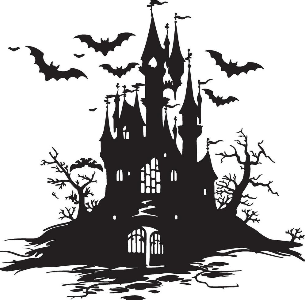 Halloween Castle Silhouette Illustration White Background vector