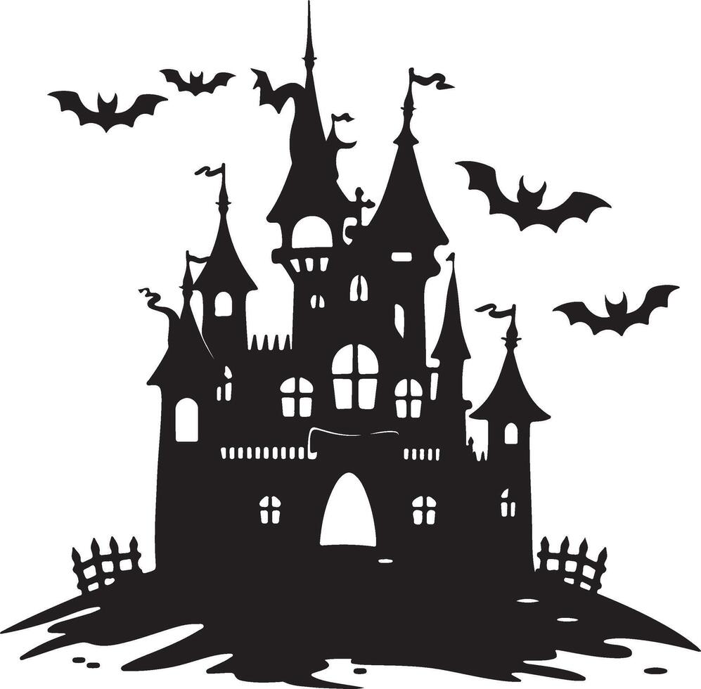 Halloween Castle Silhouette Illustration White Background vector